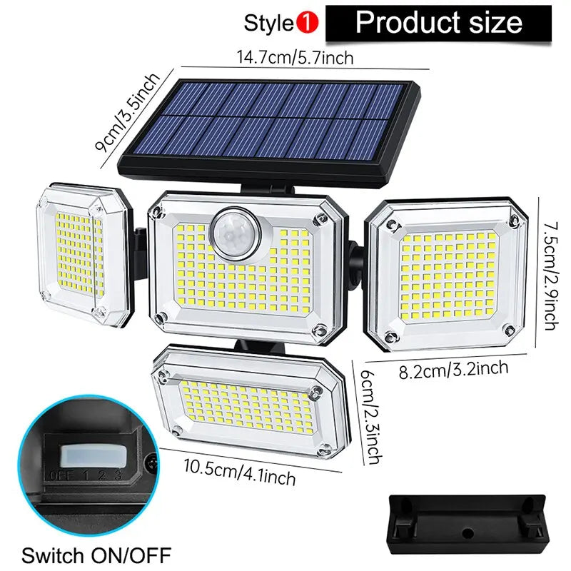 20w Solar Light 122/333led IP65 Waterproof Outdoor Indoor Solar Garden Lamp With Adjustable Head Wide Lighting Angle With 3 Mode