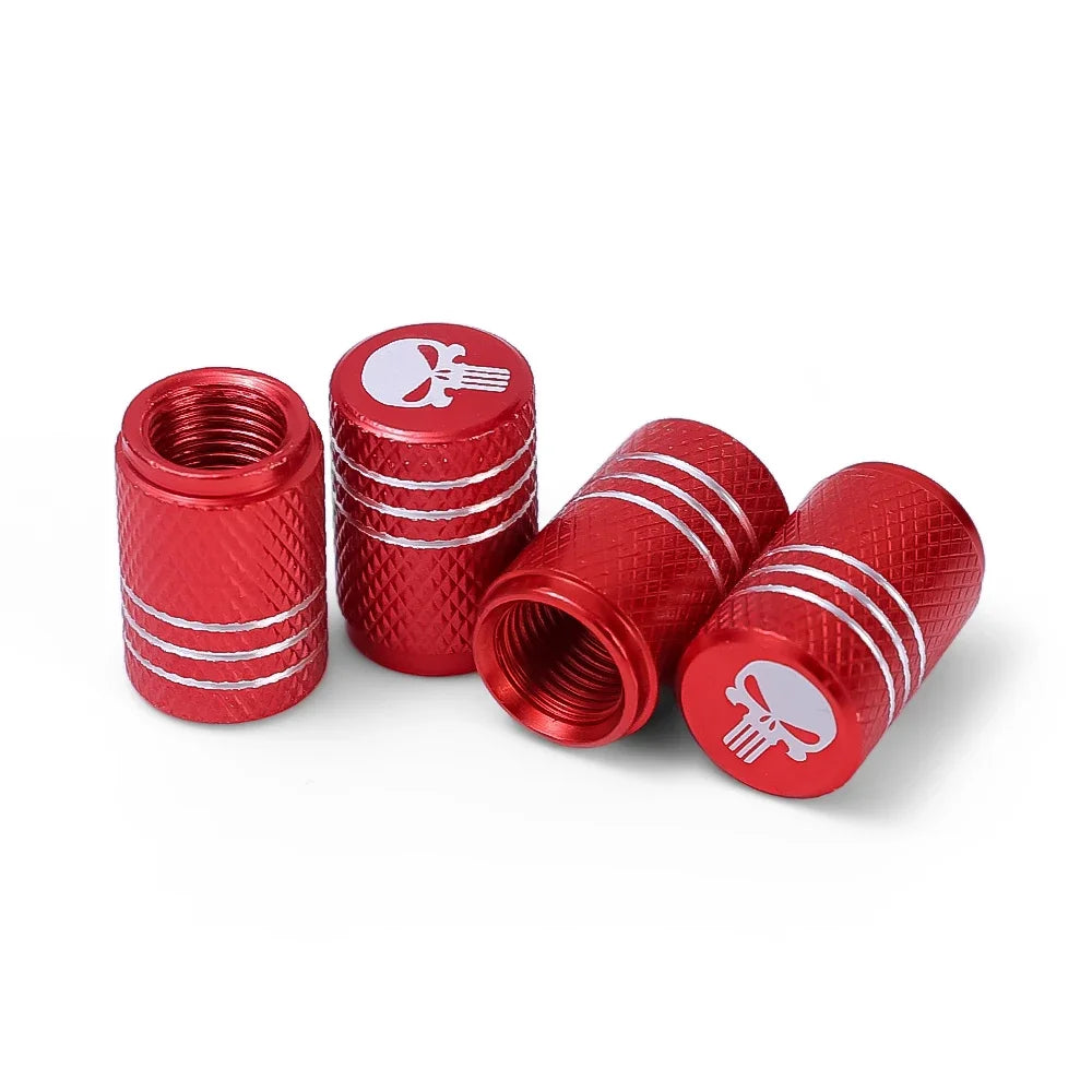 New 4pcs/pack Aluminum Alloy Valve Core Cover Creative Skull Head Logo Car Tire Valve Caps -with Sealant Pad Accessories Tools