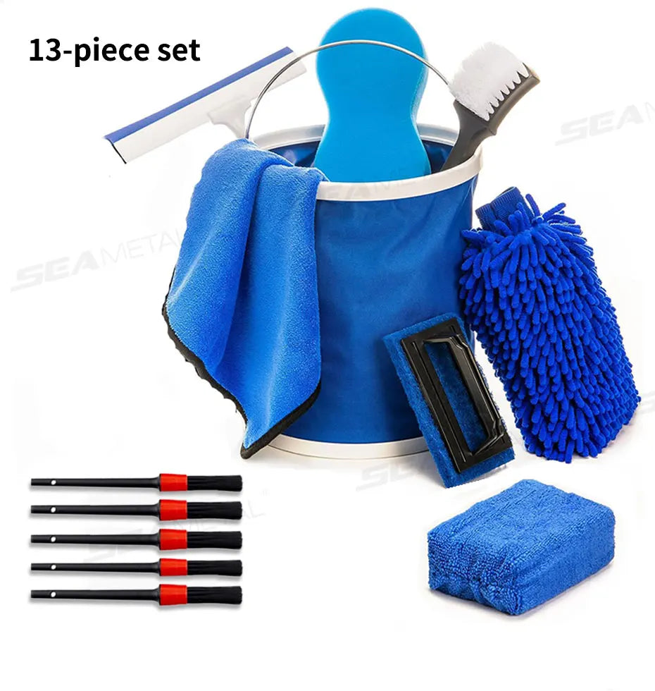 SEAMETAL 5/13PCS Car Detailing Brush Set Multifunctional Detail Brushes Sponge Towel Auto Cleaning Kit for Car Wash Maintenance