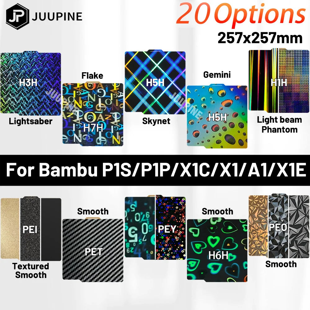 For Bambu Lab P1S Build Plate A1 X1C Pei Texture 257x257 H1H PEY Peo Sheet Spring Steel For Bambulabs X1 Carbon Bambulab P1P