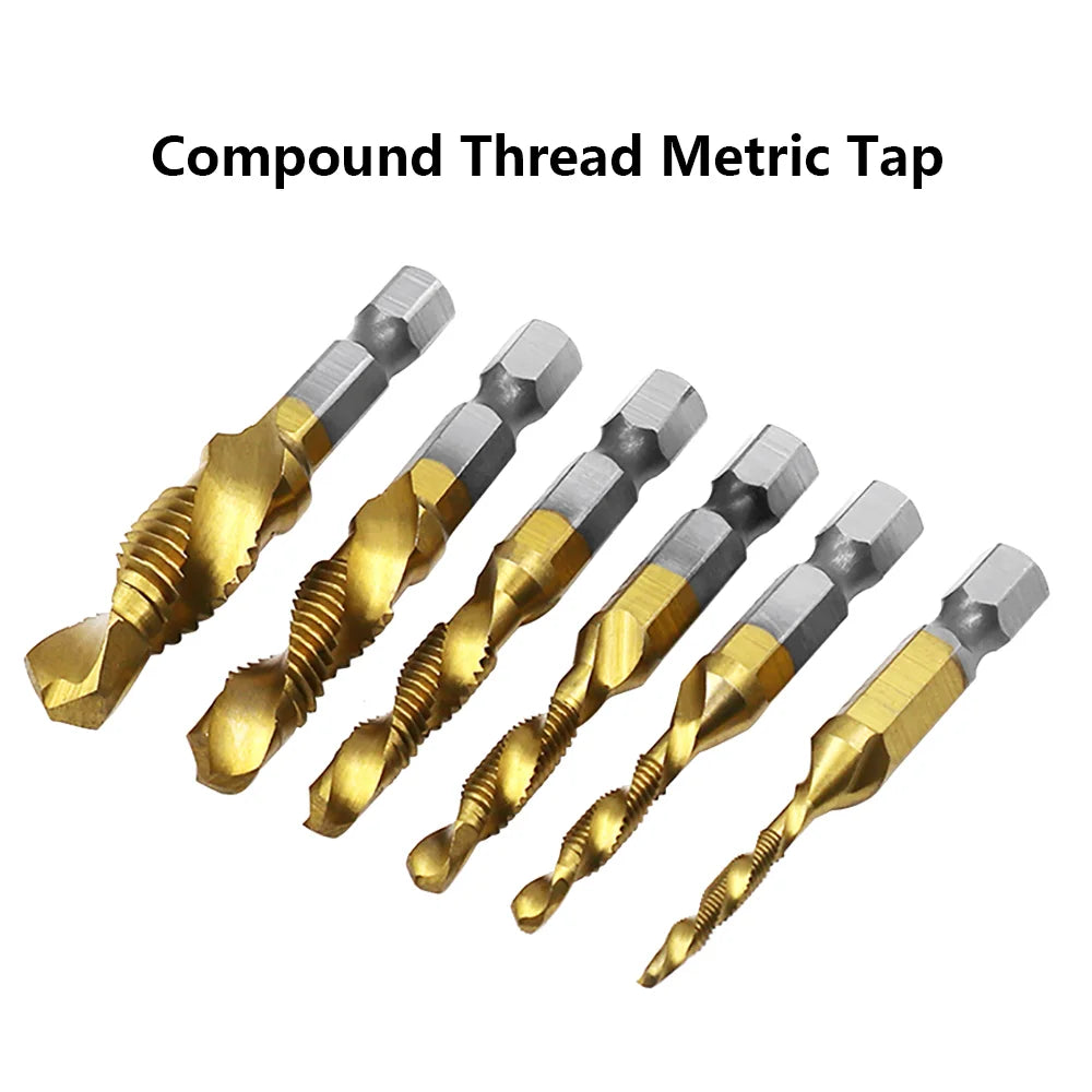 Hotselling Titanium Plated Hex Shank HSS Screw Thread Metric Tap Drill Bits Screw Machine Compound M3 M4 M5 M6 M8 M10 Hand Tools