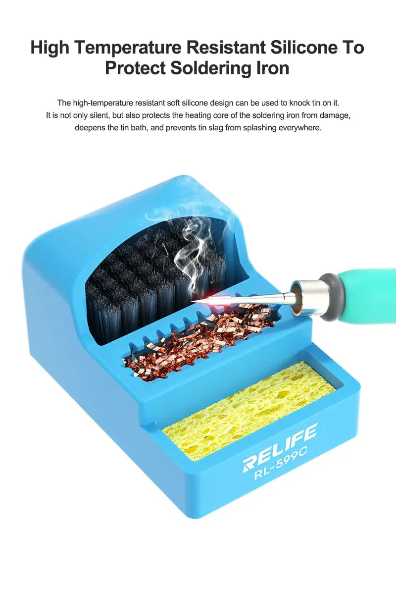 3in1 Soldering Tip Cleaner RELIFE RL-599C Heat Resistance Cleaning Steel Brush Copper Wire Ball Sponge Integrated Cleaning Tool