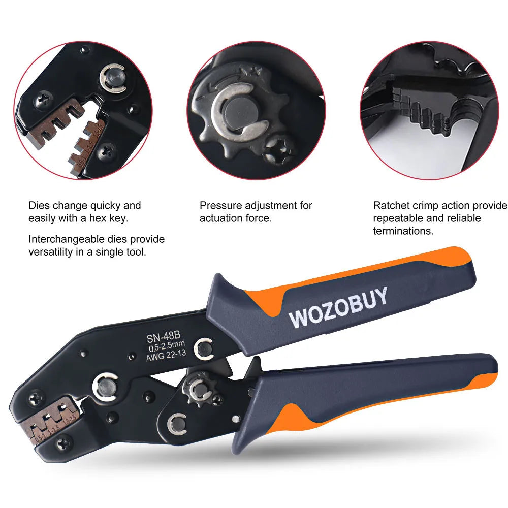 WOZOBUY SN-48B Pin Crimping Tools 2.8/4.8/6.3mm 22-13AWG Crimper 0.5-2.5 mm² for Car Terminals Sets Wire Electrical Hand Tools