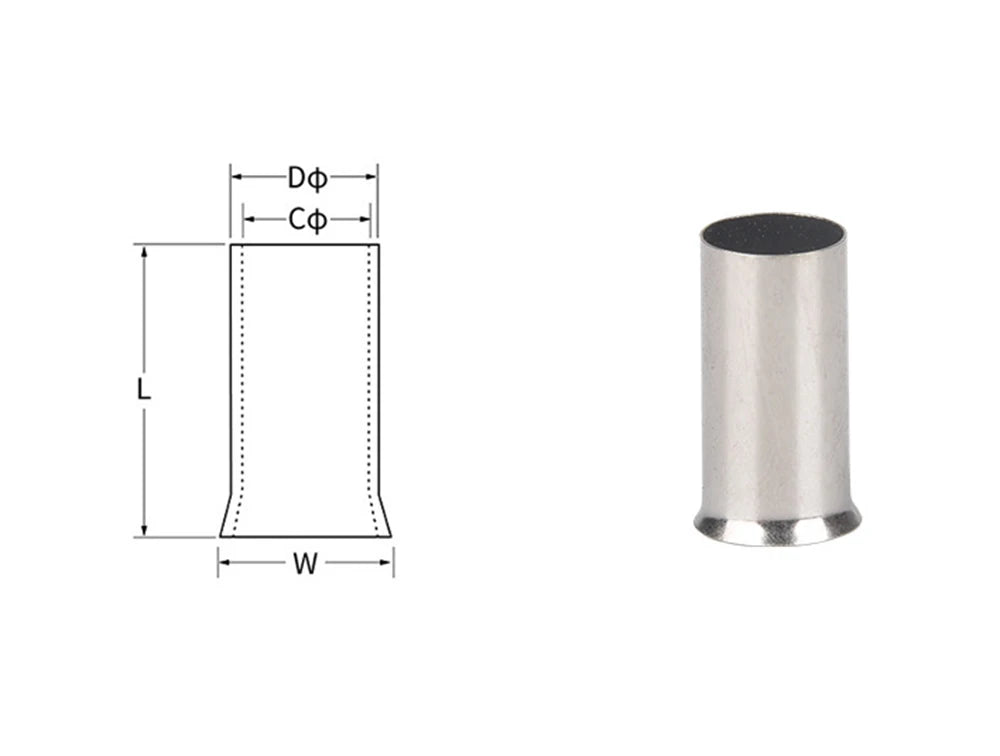 600Pcs Tin-coated Copper Uninsulated Crimp Terminal 0.5mm2-6.0mm2 Bootlace Ferrules Cord End Electrical Wire Cable Connector