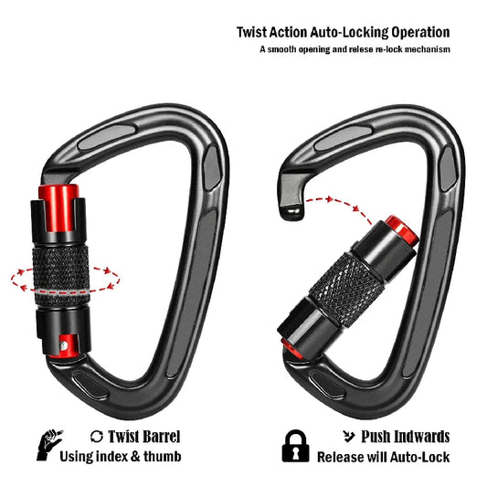 24KN Auto Lock Kletterkarabiner D-Form Outdoor Bergsteigen Höhlenerkundung Klettern Schnalle Sicherheit Master Schraubhaken 