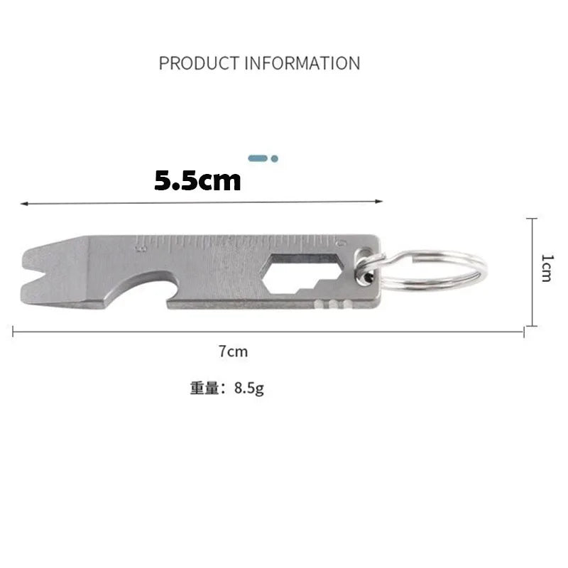 8 EN 1 MINI TC4 Alliage de Titane Crowbar Décapsuleur Échelle Graduée Clé Hexagonale EDC Outils Extérieurs Équipement de Camping Multifonction 