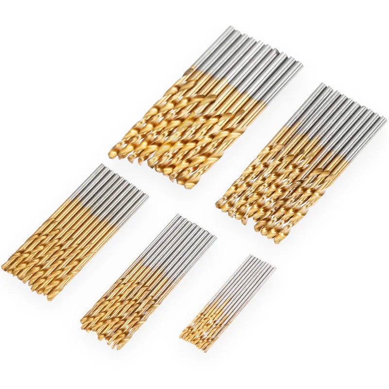 50pcs High Speed Steel Ti-plated Twist Bit Titanium Coated Drill Bits Tool High Quality Power Tools 1mm 1.5mm 2mm 2.5mm 3mm