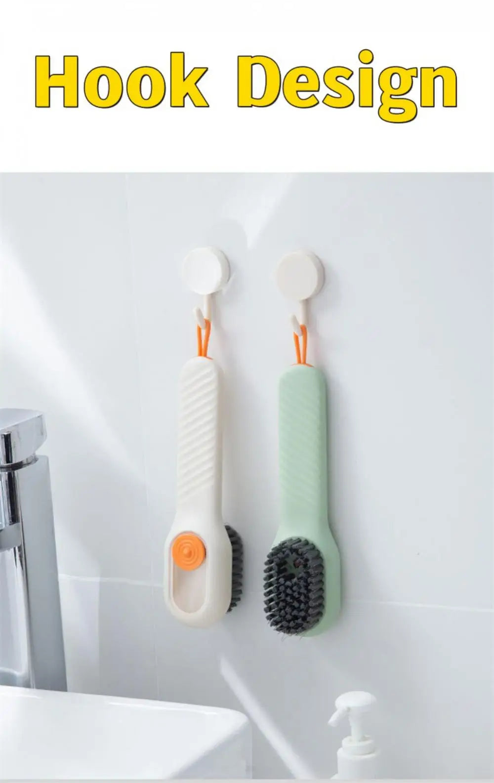 Brosse à chaussures à décharge automatique de liquide, multifonction, nettoyage en profondeur, poils doux pour le linge domestique, brosse de nettoyage de cuisine 