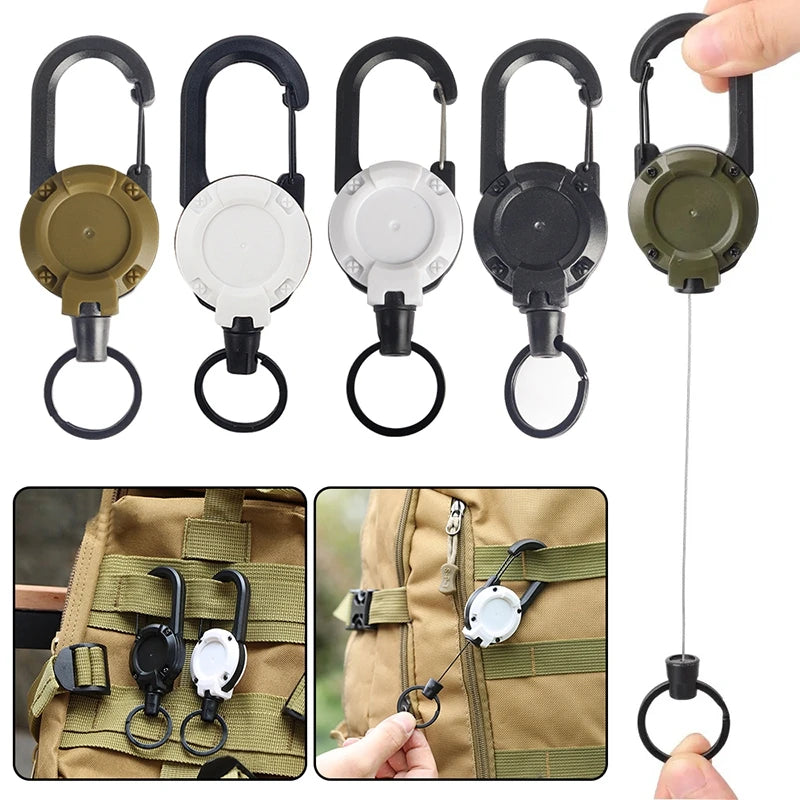 1pc Steel Wire Tactical Automatic Retractable Buckle Rope Camping Supplies Anti-theft Elastic Keychain Carabiner Buckle Rope캠핑용품