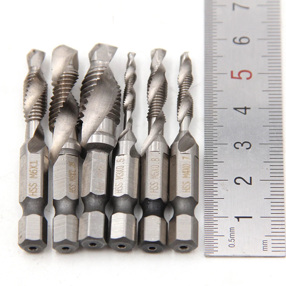 New Titanium Plated Hex Shank HSS Screw Thread Metric Tap Drill Bits Screw Machine Compound M3 M4 M5 M6 M8 M10 Hand Tools