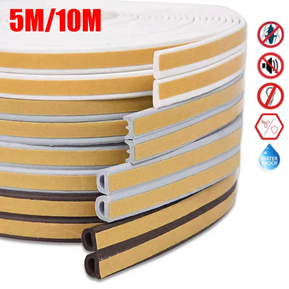 5M/10M Door Window Seal Strip DIEP Self-adhesive Acoustic Foam Sealing Strip Tape Insulation Windproof Rubber Weatherstrip