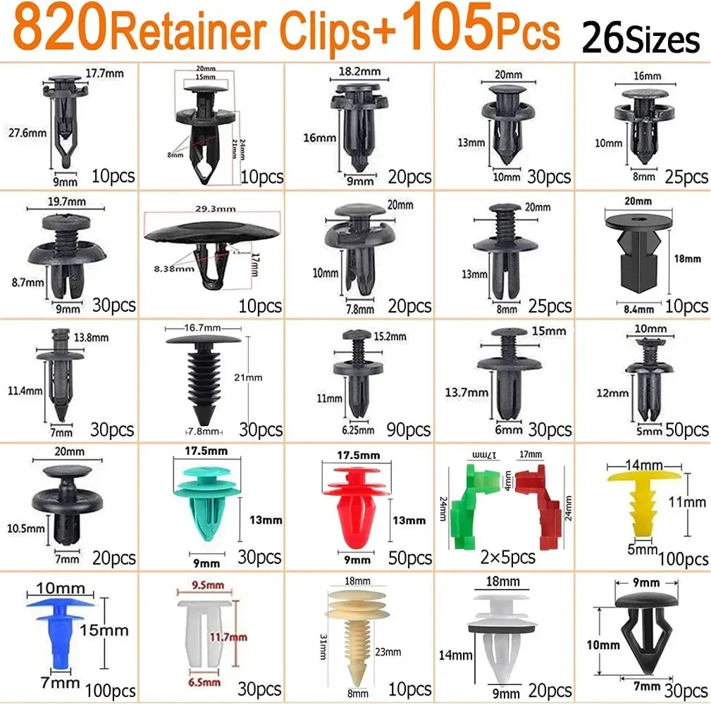 925pcs-100Pcs Auto Fastener Clip Kit Fender Rivet Clips Auto Body Push Retainer Pin Rivet Bumper Door Trim Panel Retainer Repair