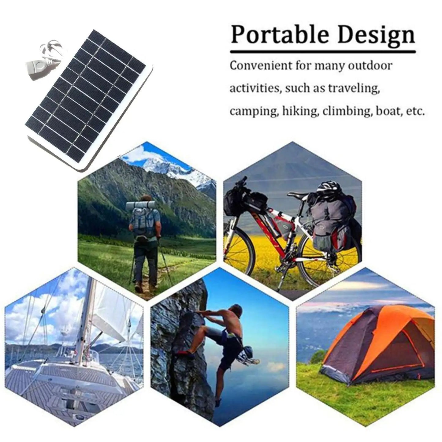 Tragbares Solarpanel, 5 V, 2 W, Solarplatte mit USB-sicherer Ladung, stabilisierendes Batterieladegerät für Power Bank, Telefon, Outdoor, Camping, Zuhause 