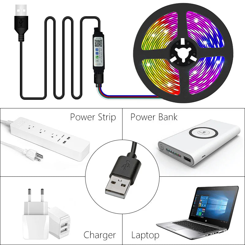 USB-LED-Lichtstreifenband 2835 Bluetooth SMD 5V USB-RGB-Leuchten Flexibles LED-Lampenbandband RGB Selbstklebende TV-Desktop-Diode 