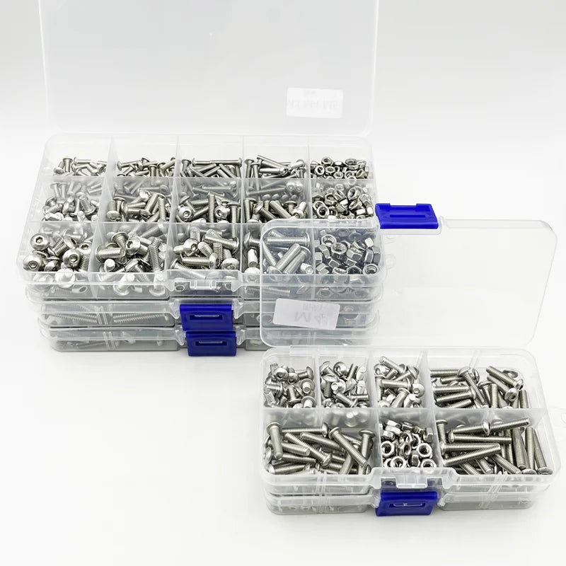 120-434Pcs 304 Stainless Steel Hex Button Socket Head Cap Screw Hexagon Thread Machine Metric Nut Bolt Assortment Kit Set M2~M6