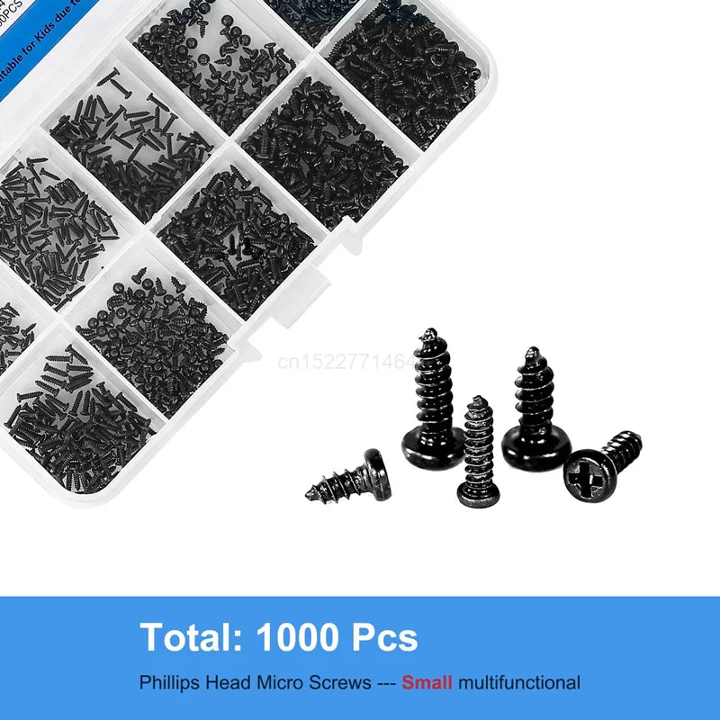 500/1000pcs/set M1 M1.2 M1.4 M1.7 Mix Pa Phillips Head Micro Screws Round Head Self-tapping Electronic Small Wood Screws Kit