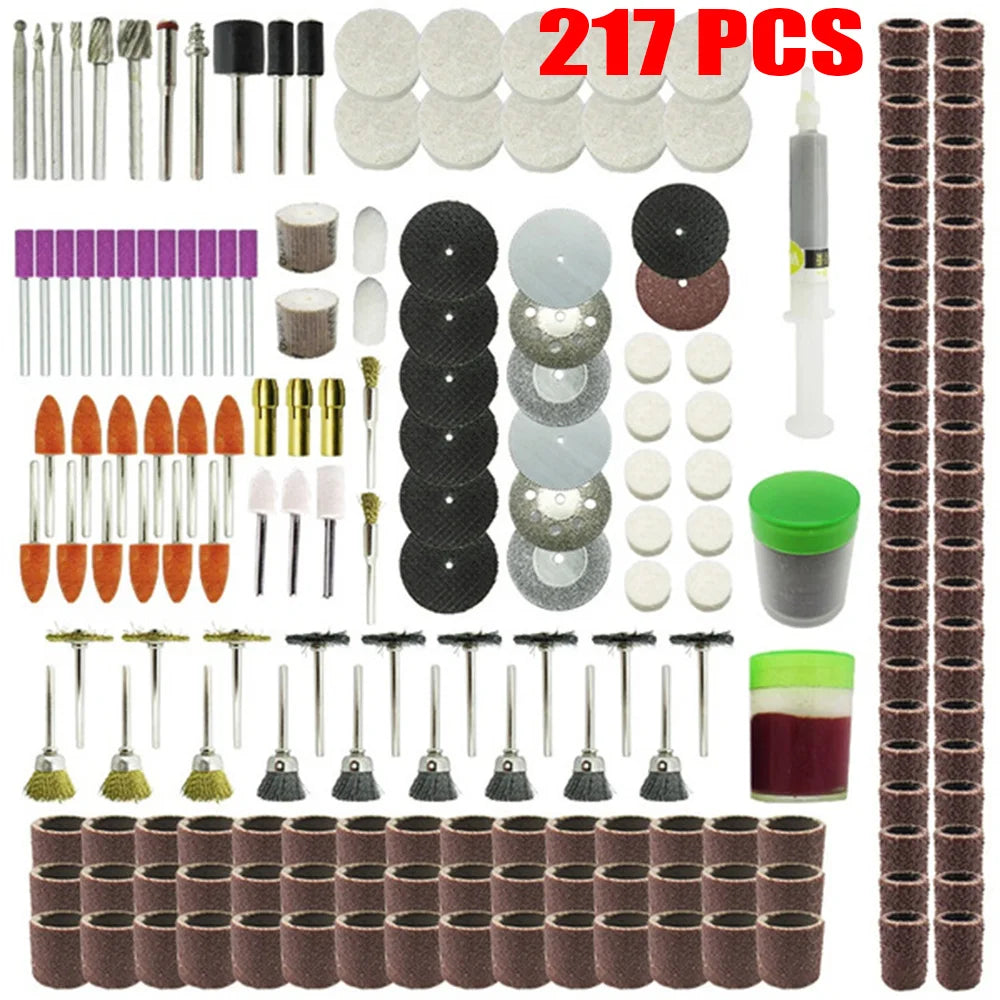 40~217Pcs Power Tools Rotary Tool Accessory Set Fits Dremel Drill Grinding Polishing Accessories Mini Saw Blade Abrasive Tool