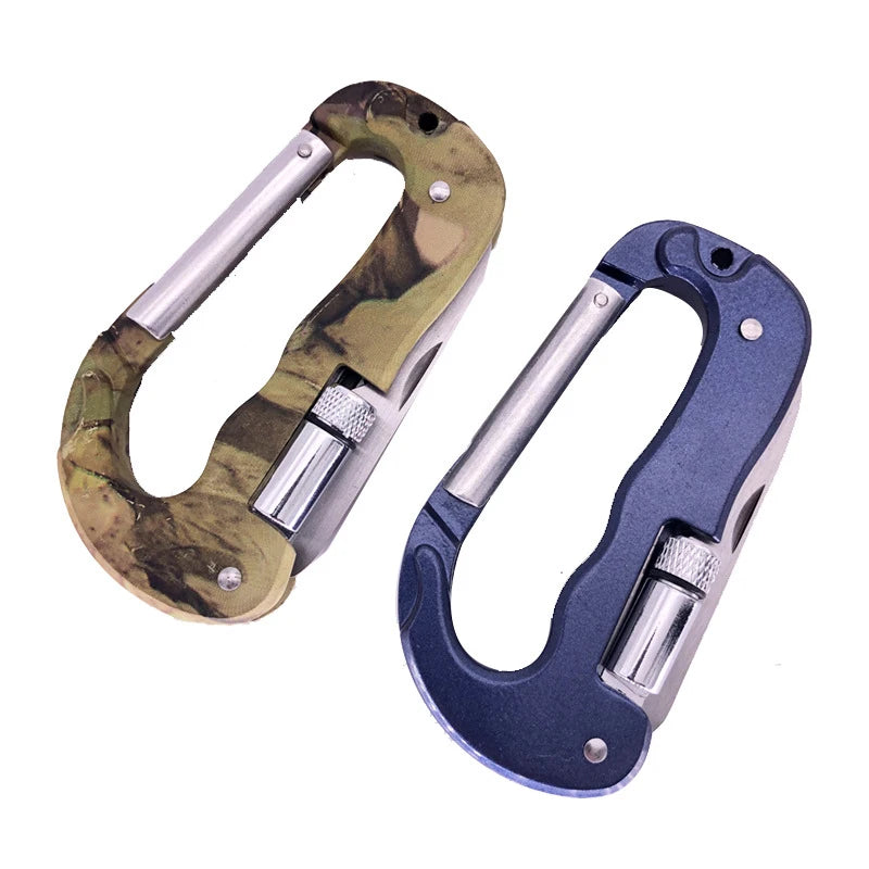 Outdoor Edc Multi Tool Tactical Camo Camping Climbing Carabiner Parachuting Hook Knife Led Mountaineering Buckle