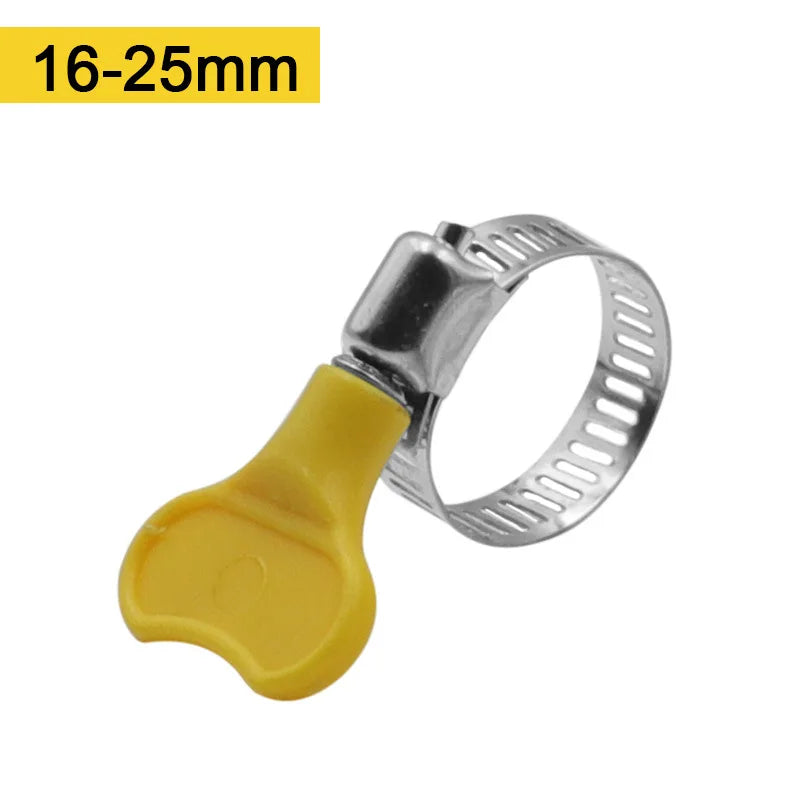 5 pcs 8-44mm Adjustable Yellow Plastic Handle Hand Twist Hose Clamps Worm Driving  201 Stainless steel Pipe Clips For Tube