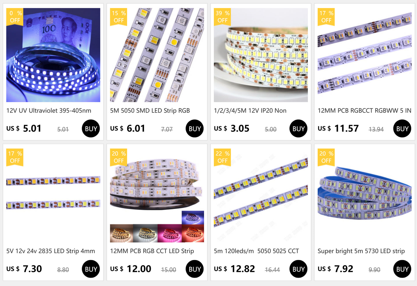 12V UV Ultraviolet 395-405nm led strip black light 5050 2835 SMD 60led/m 120led/m Waterproof tape lamp for DJ Fluorescence party