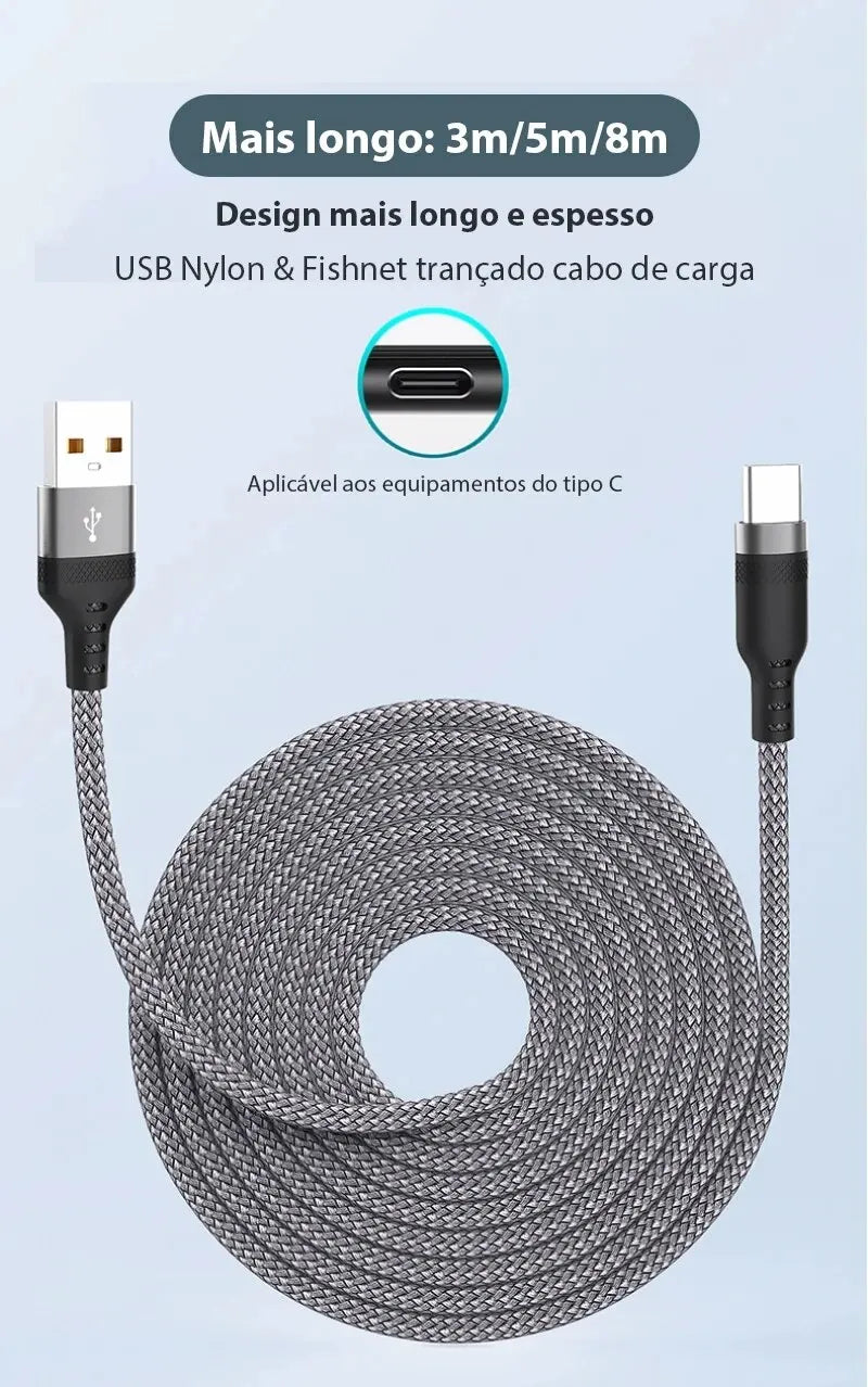 Extended 5-Meter Type-C USB Android 5A Super- Charging Cable Suitable For Huawei, Xiaomi, Vivo, And Leeco Phone Data Cable