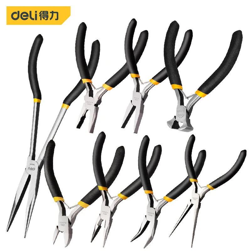 Deli 4/5/6 inch Mini Long Nose High Precision Wire Cutters Anti-slip Handle Design Multi-function Electrician Repair Hand Pliers