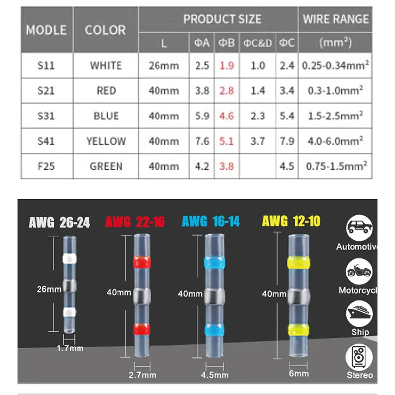 Heat Shrink Connectors Sleeve Tube Terminals Electrical Butt Splice Wire Connector Splice Solder Insulated Electrical Cable