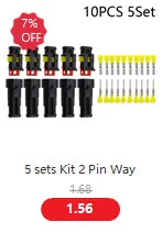 Promotion! 10 Kit 2 Pin Way Waterproof Electrical Wire Connector Plug  1.5mm Terminals 2Pin HID Plug Auto Xenon lamp Plug