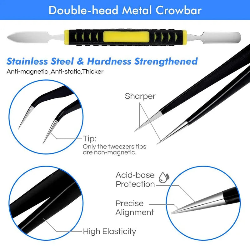 Stainless Steel Precision Antistatic Electrostatic Tweezers Set Maintenance Tools Professional Electronic Tweezers 10pcs