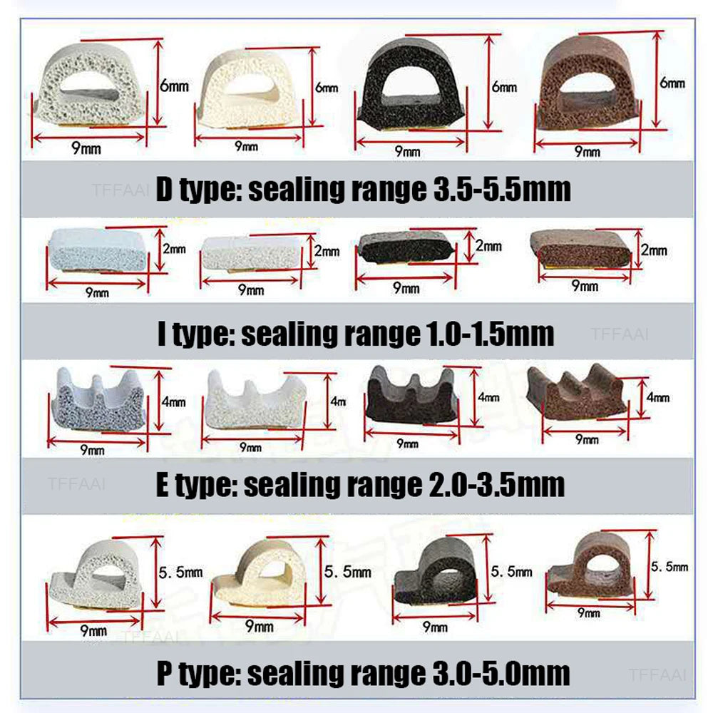 5M/10M Window Weather Strip DIEP Self-adhesive Acoustic Rubber Foam Seal Strip Tape Windproof Insulation Door Weatherstripping