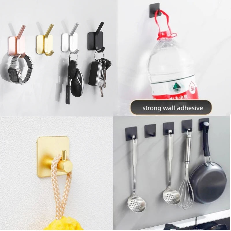 Adhesive Wall Hooks Towel Key Cloth Coat Rack Door Bathroom Robe Hanger Kitchen Bag Sticky Hook Organizer For Hanging Hat