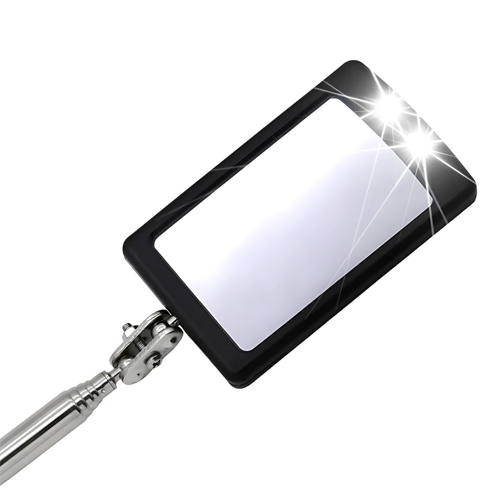 360° Inspection Mirror LED Light Telescoping Mirrors Extend Mechanic Tools Inspection Mirror Telescopic Handle Repairing Tools