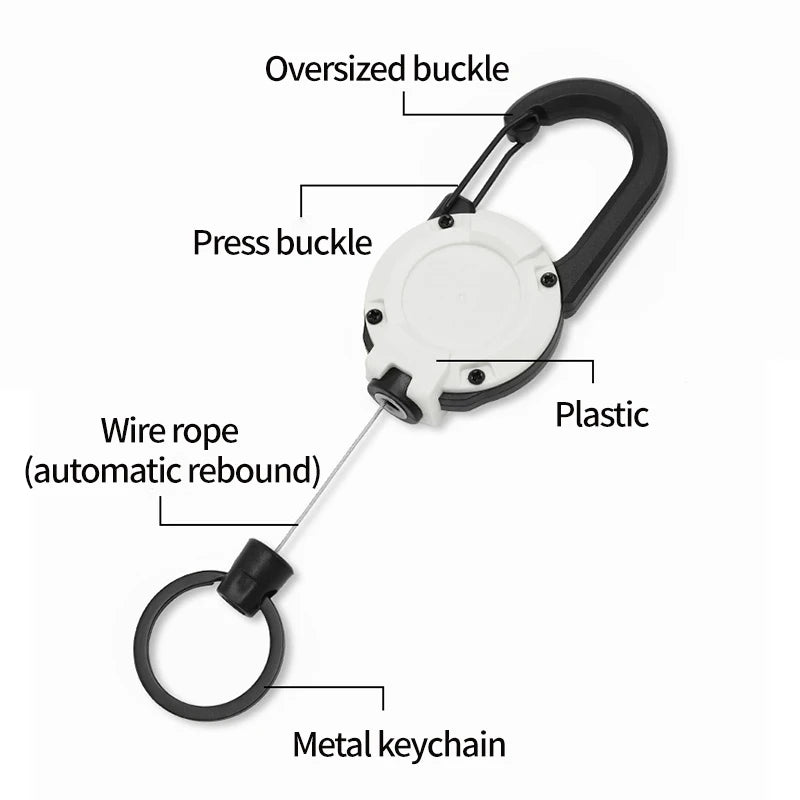 1pc Steel Wire Tactical Automatic Retractable Buckle Rope Camping Supplies Anti-theft Elastic Keychain Carabiner Buckle Rope캠핑용품