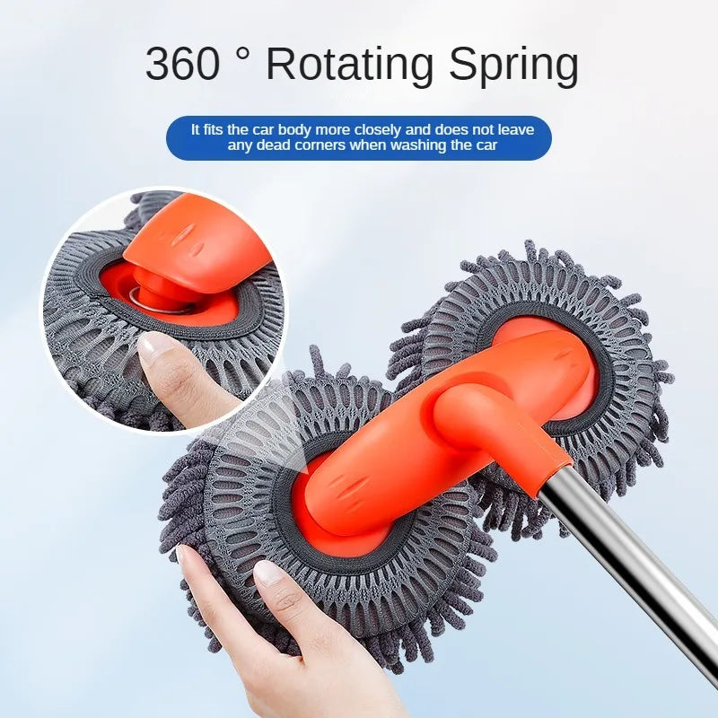 Car Washer Mop Foam Wash Brush Double Brush Head Roof Window Cleaning Maintenance Three-Section Telescopic Mop Car Accessories