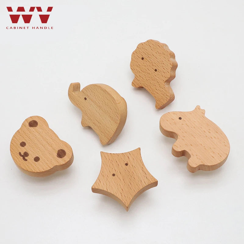 WV Wooden Door Handles Animal Wood Furniture Handles for Cabinets Dressers Drawers Door Knobs Kitchen Cupboard Wardrobe Pulls