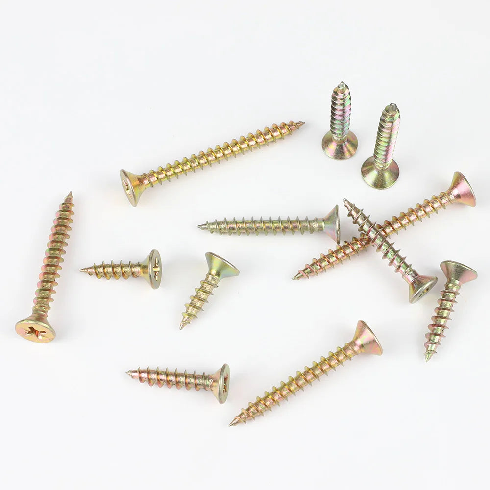 Cross Flat Head Wood Screws M3.5 M4 M5 Construction Screws Yellow Zinc Plated Self Tapping Wood Screws For Cabinet Fiberboard