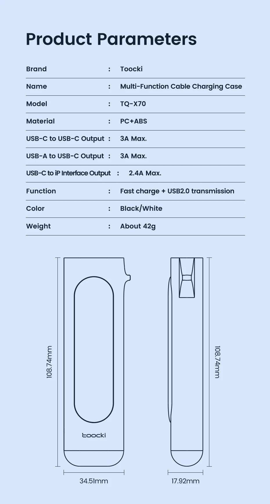 Toocki PD60W USB C To Type C Cable For iPhone 15 Pro Max 5 in 1 Cable Charging Case Set USB Adapter Cable For Samsung S23 Xiaomi