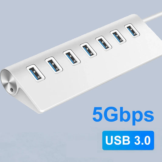 USB 3.0 HUB aus Aluminiumlegierung, 7 Anschlüsse, Hochgeschwindigkeits-Multi-Splitter-Adapter, bis zu 5 Gbit/s, Dockingstation-Expander für Laptop-Computer-PC