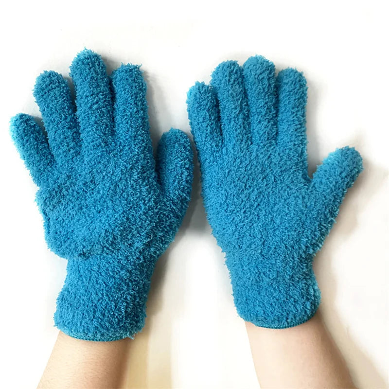 1Pair Cleaning Gloves Microfiber Coral Fleece Car Grooming Gloves Solid Five Finger Dust Removal Housework Absorbent Gloves