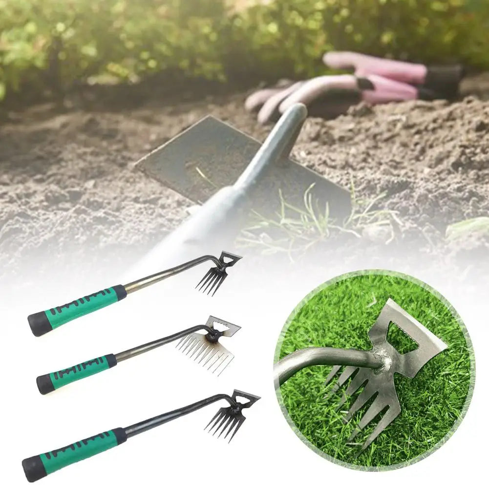 2 In 1 Garden Rake Manual Weed Grass Rooting Tool Puller Shovel 5/6/11 Tooth Weeding Removal Hand Gardening Loose Soil Tool