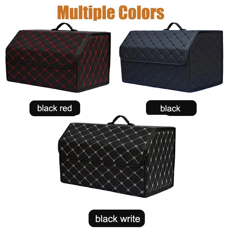 Car Trunk Organizer Box, Large Capacity, Auto Multiuse Tools, Storage Bag, Stowing, Tidying, Leather, Folding for Emergency