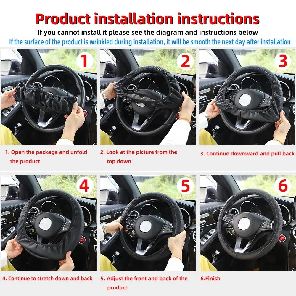 Artificial Leather Three-dimensional Embossed-car without Inner Ring Steering Wheel Cover Auto Parts for 14.5-15 Inches