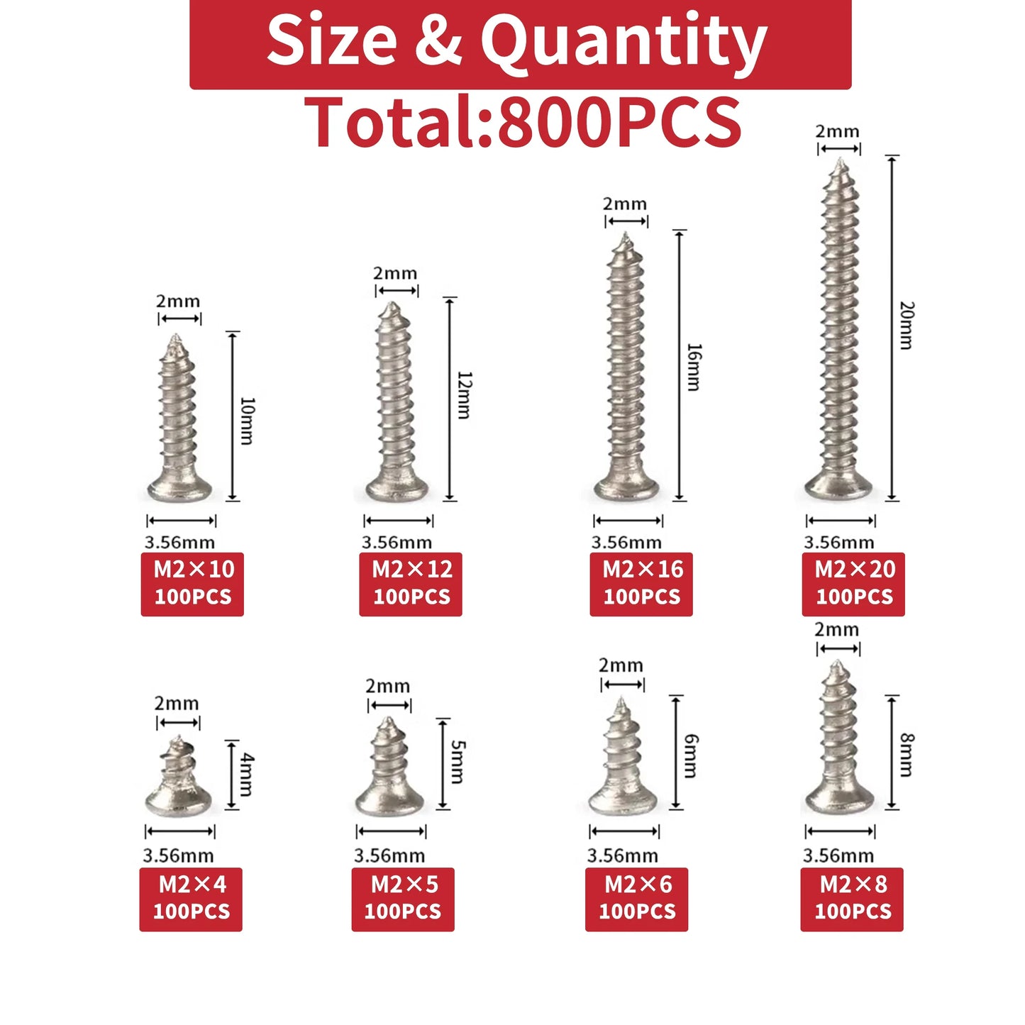 800pcs M2 Self Tapping Screw Assortment Kit Tapping Screw Assortment Kit Lock Nut Wood Thread Nail Screw Sets Self Lock Nut Wood