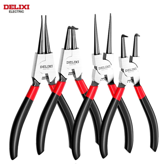 DELIXI ELECTRIC 5-In Circlip Pliers,Needle nose Pliers，Retaining Ring Pliers，for Removing Installing Puller Locking Rings Shafts - ToolFlx