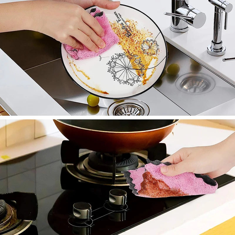 1/5/10pcs Microfiber Towel Absorbent Kitchen Cleaning Cloth Non-stick Oil Dish Towel Rags Napkins Tableware Household Cleaning