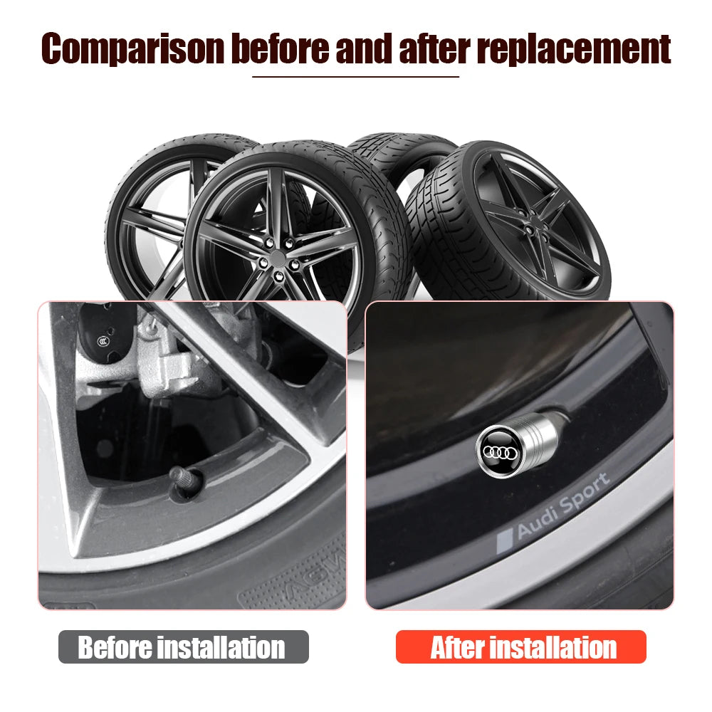 4Pcs 3D Aluminum Alloy Car Wheel Tire Air Valve Dust Caps Rim Accessories For Audi Sline A1 A2 A3 A4 A4L A5 RS RS3 RS4 S1 S2 S3