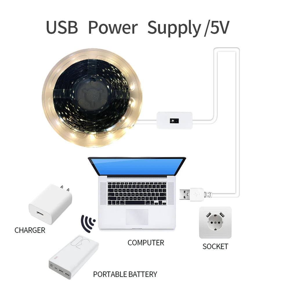 Lampe DC 5V USB Motion LED Rétroéclairage TV Cuisine Bande LED Balayage à la main Ondulation ON OFF Capteur Lumière diodes lumineuses Ruban adhésif double face 