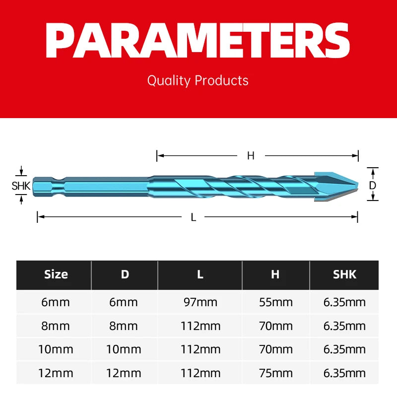 LIDIAO 1/10pcs Tile Bit Blue Spade Drill Bit Set High Hardness Eccentric Drill 6mm12mm Cordless Drill Power Tools Accessories