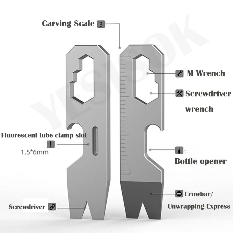 8 EN 1 MINI TC4 Alliage de Titane Crowbar Décapsuleur Échelle Graduée Clé Hexagonale EDC Outils Extérieurs Équipement de Camping Multifonction 