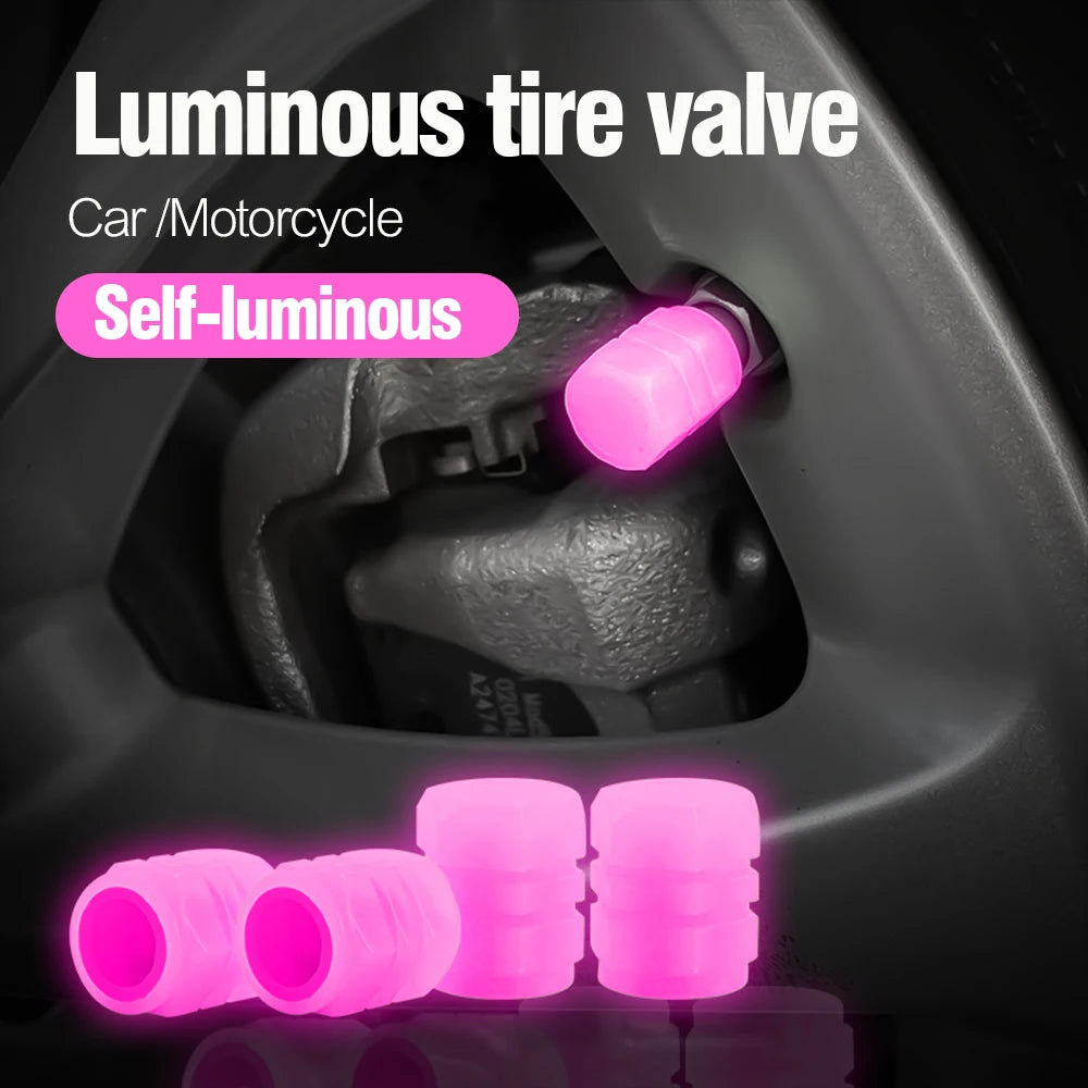 1/4pcs Luminous Valve Caps Car Fluorescent Tire Valves Cap Glow In The Dark Car Motorcycle Bike Wheel Plugs Tyre Hub Cover Decor